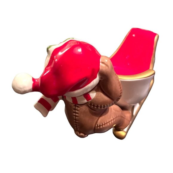 Vtg FITZ AND FLOYD Christmas Teddy Bear Sleigh Candle Holder Dish 27/52 Japan - Picture 5 of 8